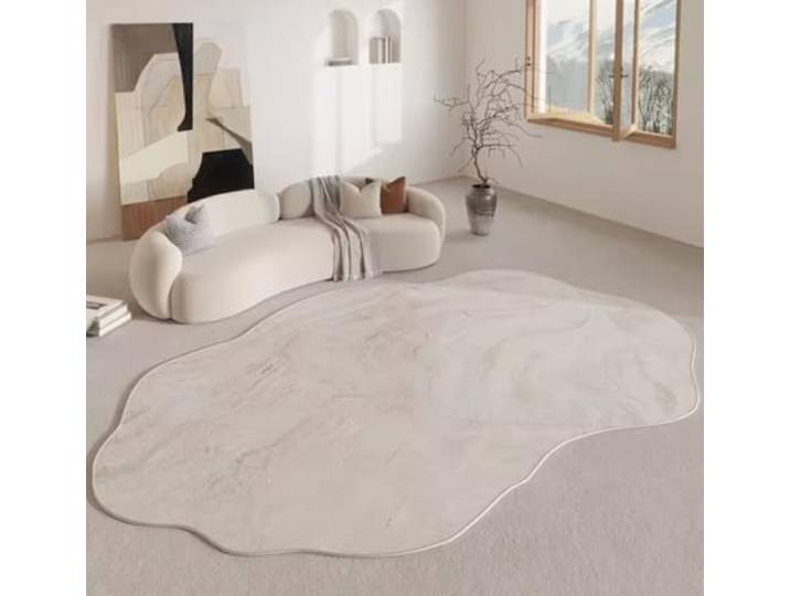 MINTIFNT Art Wohnzimmer Großer Teppich Unregelmäßig Schlafzimmer Nachttisch Dekorativer Teppich Abstrakt Creme Stil Bequemer Rutschfester Teppich 160x230cm