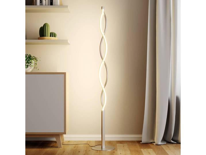 LED Stehlampe Auron Lindby, dimmbar, alu / grau / zink, für Wohn- / Esszimmer, Kunststoff, Modern