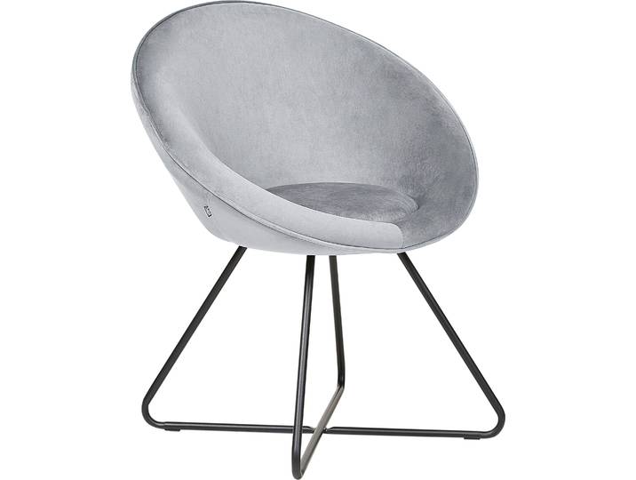 BELIANI Sessel Hellgrau Samtstoff Rund mit Schwarzem Metallgestell Kufengestell Schalenform Schalensitz Retro-Design Samtstuhl Wohnzimmer Ausstattung
