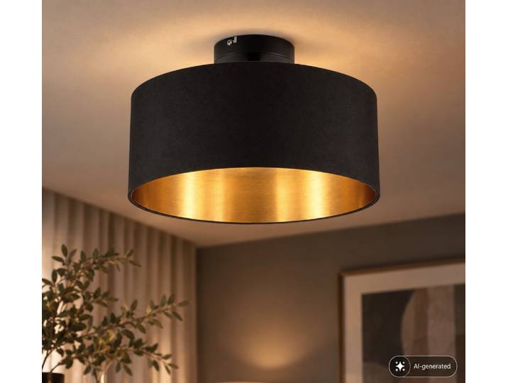 B.K.LICHT - Plafondlamp - zwart-gouden - rond - decoratieve lamp kinderkamer - woonkamer lamp met E27 fitting - Ø30cm