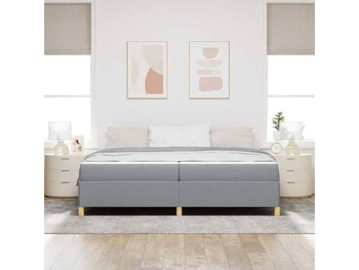 KTHLBRH Bettgestell hellgrau 200 x 200 cm Stoff Mit integriertem Behälter, technisches Holz, modernes Design, robuster Boden