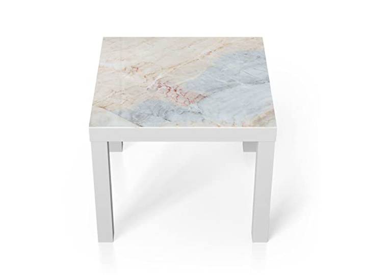 DEQORI Glastisch weiß klein 55x55 cm Motiv Zarte Marmorfärbung ausgefallener Beistelltisch aus Glas Hochglanz Couchtisch fürs Wohnzimmer moderner Couch Tisch mit Design