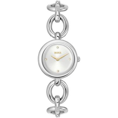 Quarzuhr BOSS "LIVE", silber (silberfarben), Armbanduhren, Damen, Quarzuhr, Armbanduhr, Damenuhr, Edelstahlarmband, analog, Glassteine