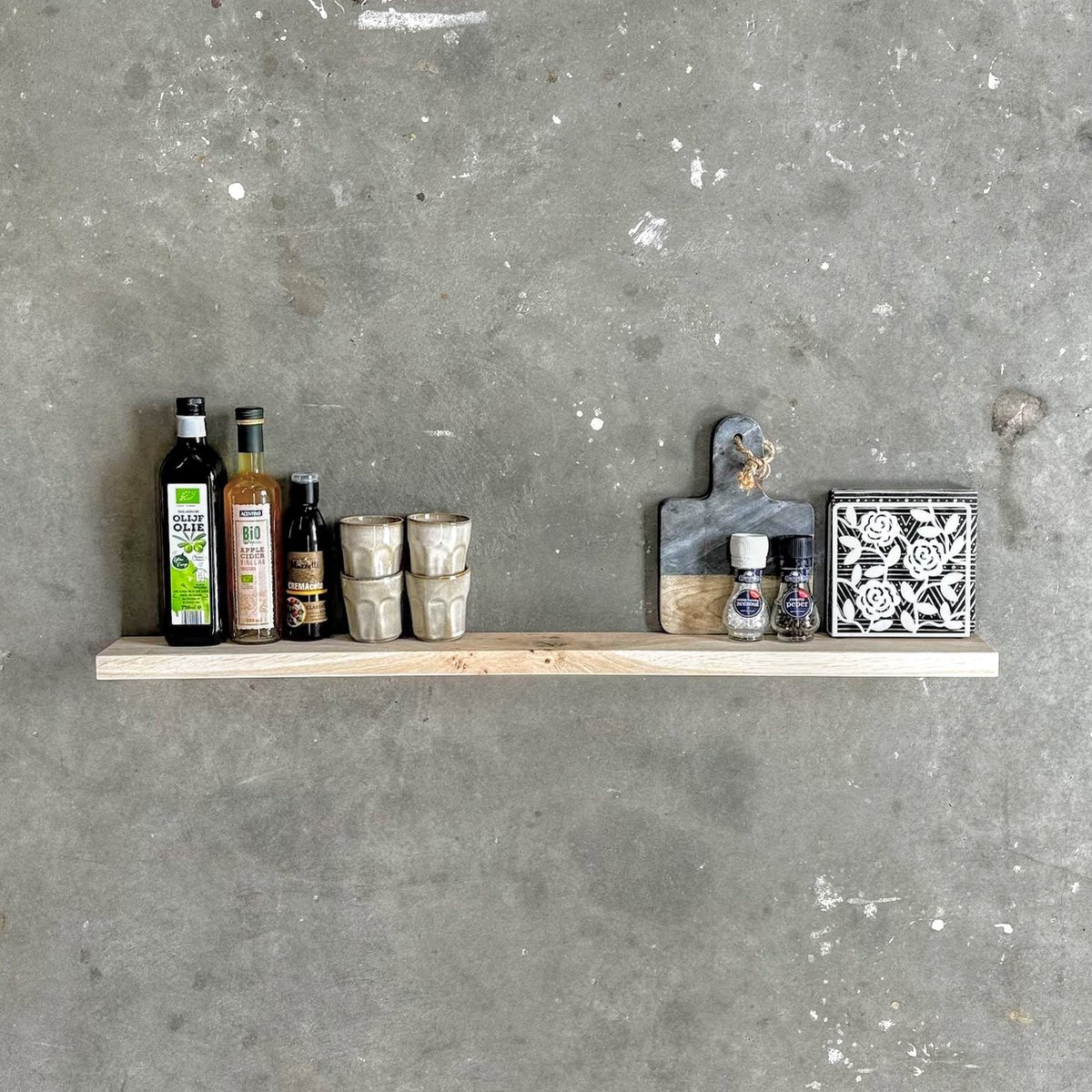 GoudmetHout Zwevende Wandplank Industrieel - Licht Eiken Hout - Wandrek voor Keuken en Decoratie