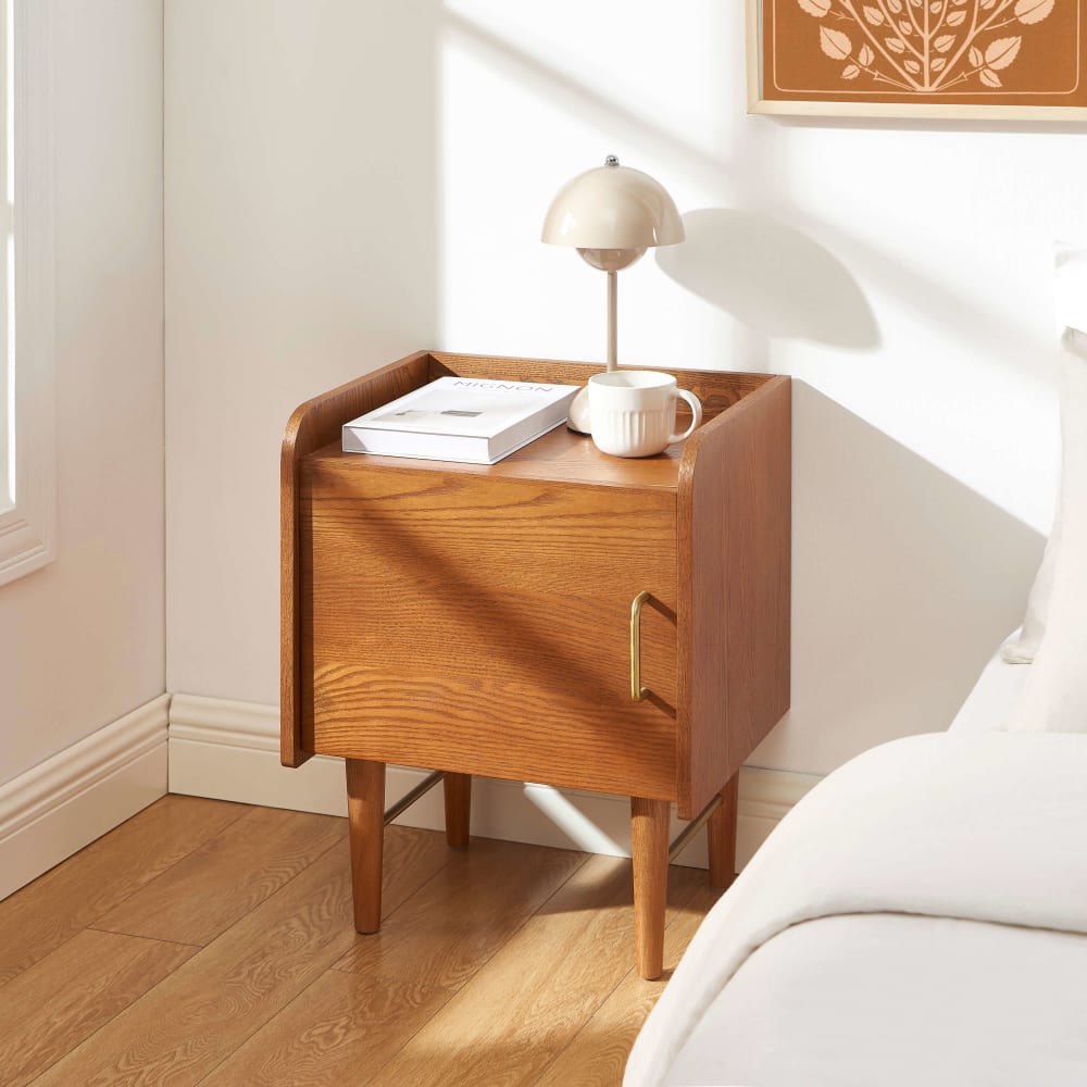 Sorelh Table de chevet placage frêne Marron 45x56x37cm