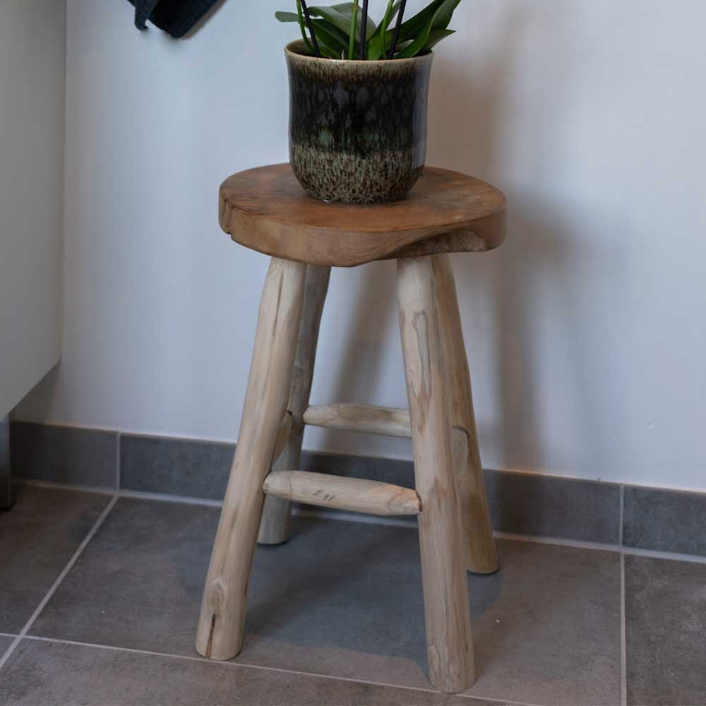 Pharao24.de Beistellhocker aus Teak Massivholz 45 cm hoch