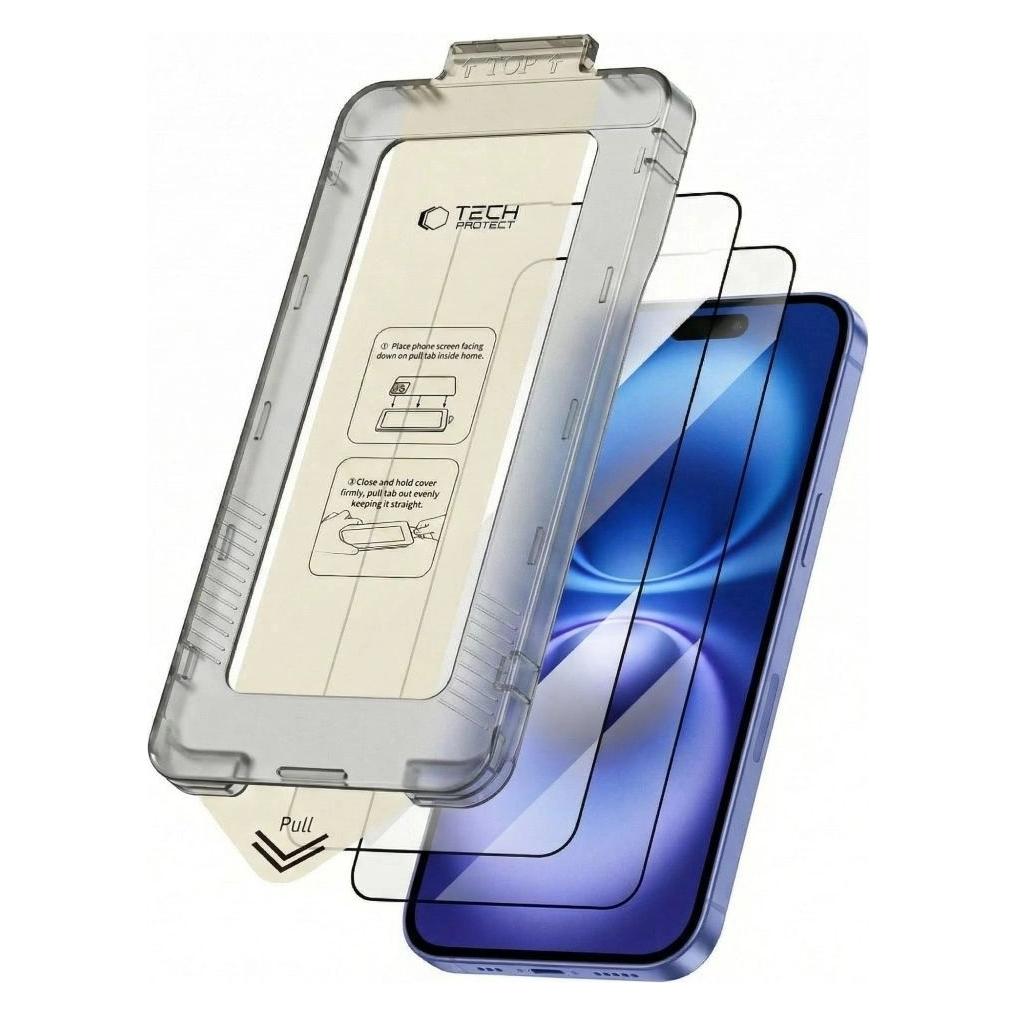 Tech-Protect Quick Set+ Panzerglas 2er-Pack für iPhone 15/16 (2 Stk., Apple iPhone 15, Apple iPhone 16) (5906302363179)