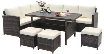 Costway 7 Pieces Wicker Patio Furniture Set-White