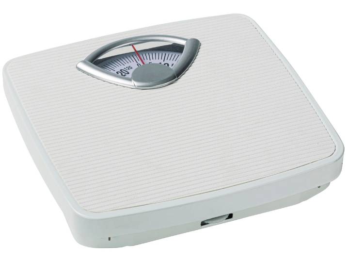 Personenwaage WENKO, weiß, B:28cm H:4,5cm T:26,5cm, Kunststoff, Metall, Personenwaagen, Personenwaage, analoge Körperwaage bis 130 kg