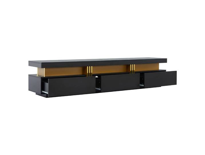 Meuble TV moderne noir doré effet marbre avec trois tiroirs