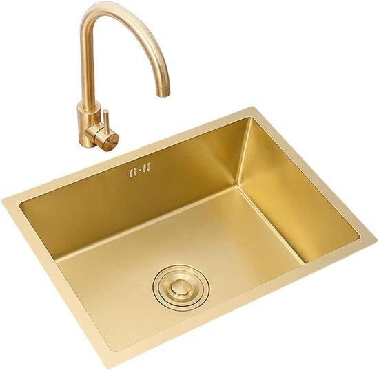 Spülbecken quadratisch gebürstetes Gold - Unterbau oder eingelassen mit Armatur