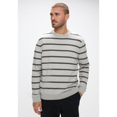 Rundhalspullover STREET ONE MEN, Herren, Gr. L (42), grau (hellweiß), Web, 100% Baumwolle, gestreift, normal normal, Rundhals, Rippbündchen, Pullover Rundhalspullover, Rundhalsausschnitt