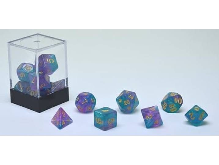 Dobbelstenen Stardust Aqua/Paars