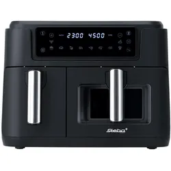 Steba Doppel-Hei?luftfritteuse HF 9500 DUO (schwarz, 2.400 Watt, Timer), Fritteuse, Silber, Schwarz