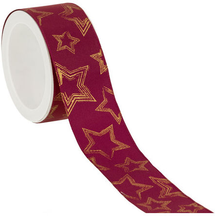 Stoffband "Sterne", bordeaux-gold, 40 mm, 5 m