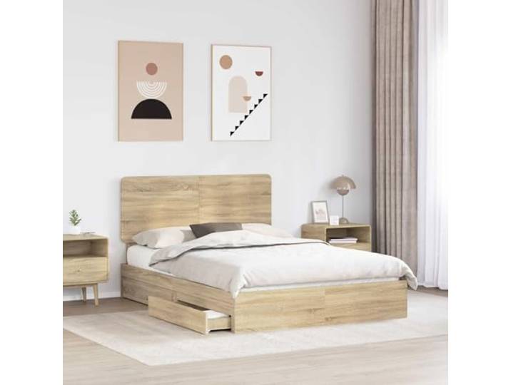 KTHLBRH Boxspringbett Eiche Sonoma King 160 x 200 cm Technisches Holz, praktische Schubladen, einfache Montage, modernes Design