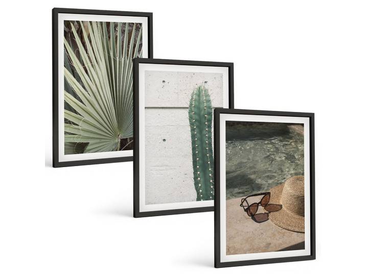 BILDER SET 3er Set - 40x60 cm Schwarzer Rahmen - Zubehör für tropische Pflanzen