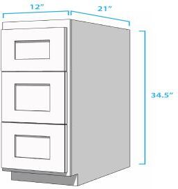 Craftline RTA Molasses Shaker 3 Drawer Bathroom Vanity Cabinet 3 Drawer Base - 12 Inch x 21 Inch x 34-1/2 Inch - Molasses