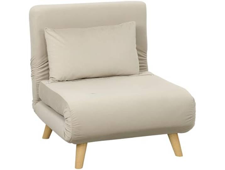HOMCOM 3 in 1 Schlafsessel Klappbar mit Bettfunktion Samtoptik, Beige Verstellbare Rückenlehne, Kissen, Gästebett, Klappsessel, Relaxsessel, 72 x 78 x79 cm, Wohnzimmer, Schlafzimmer
