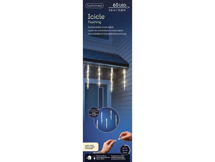 LED Flashing IJspegel Lichtsnoer Warm Wit - 60 LEDs - 360 cm