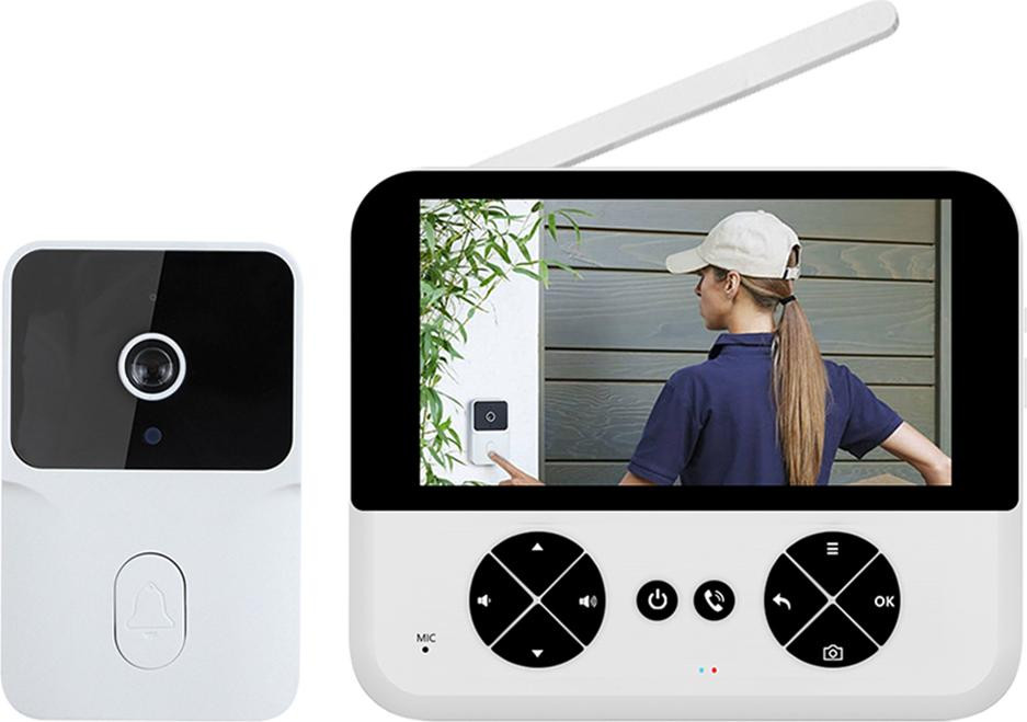 Cocosity Draadloze videodeurbelcamera met 4,3-inch IPS-scherm, hoge resolutie, nachtzicht en tweewegs audio