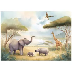FOTOTAPETE Kinderzimmer Dschungel Safari Tiere 150x105