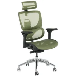 Carmen CALGARY Chefsessel XXL mit Netzrücken, Kopfstütze, Lordosenstütze, 5D-Armlehnen und Alu-Fußkreuz – Grün