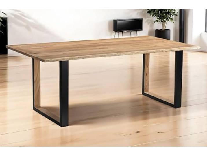SAM Esstisch Brisbane 240x100 cm Akazie natur Baumkante U Holz/schwarz Baumkantentisch massiv, Akazienholz naturfarben, Holz-Inlet innen, Metallgestell, pflegeleichter Esszimmertisch