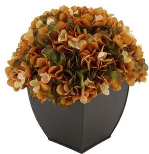 House of Silk Flowers Faux Hydrangea in Matte Brown Tapered Zinc Cube