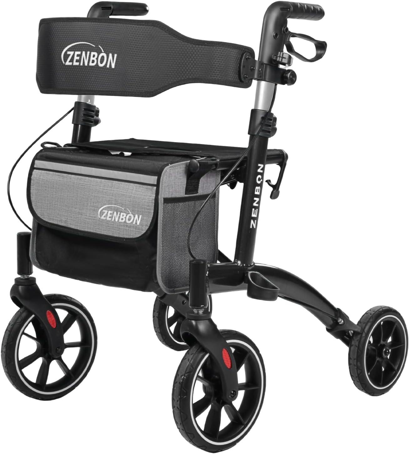 Rollator, schmal, für den Innenbereich: Faltbarer, leichter Rollator mit Sitz. Rollatoren für Senioren, aus Aluminium, klappbar
