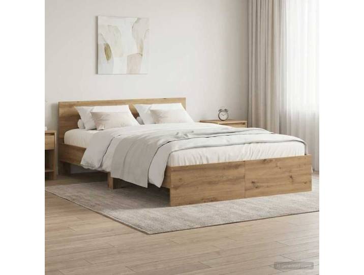 ELORAN®Lit double contemporain - Pour adulte - Cadre de lit - avec tête de lit - Chêne artisanal 140x200 cm Moderne_0093839