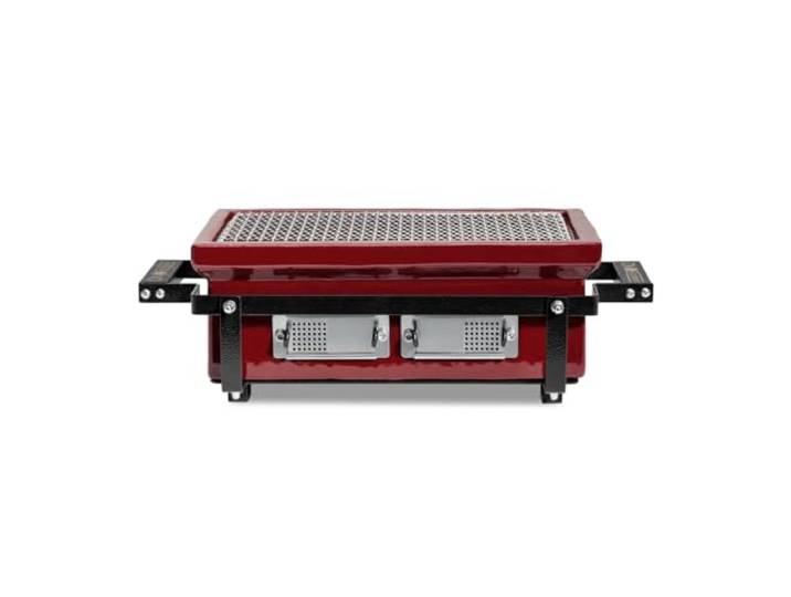 Kamado Bono HIBACHI EVO Tischgrill Royal Red, eckig Kompakter Holzkohlegrill 40x22 cm – japanischer Hibachi-Grill für Tisch und Outdoor