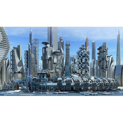 Fototapete PAPERMOON "Science-Fiction-Skyline", bunt, B:2m L:1,49m, Vlies, Tapeten