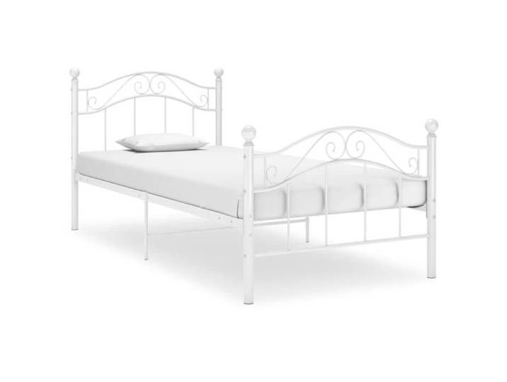 Lit Blanc Métal 90x200 cm - FYDUN - Cadre de lit - Métal - Blanc - A monter soi-même