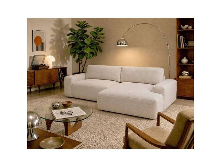 Tama - Canapé d'angle droit 4 places convertible avec coffre en tissu - Beige