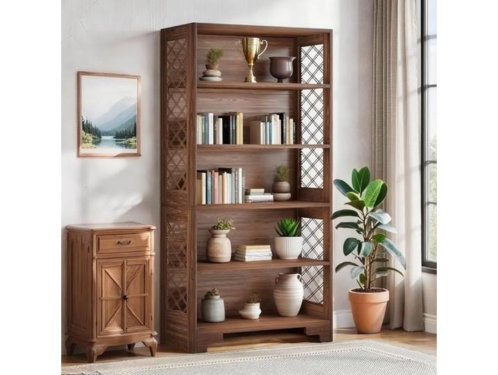 TOPESCT Bibliothèque à 6 Niveaux Bibliothèque Haute Vintage 180 cm bibliothèque du milieu du siècle pour bureau à