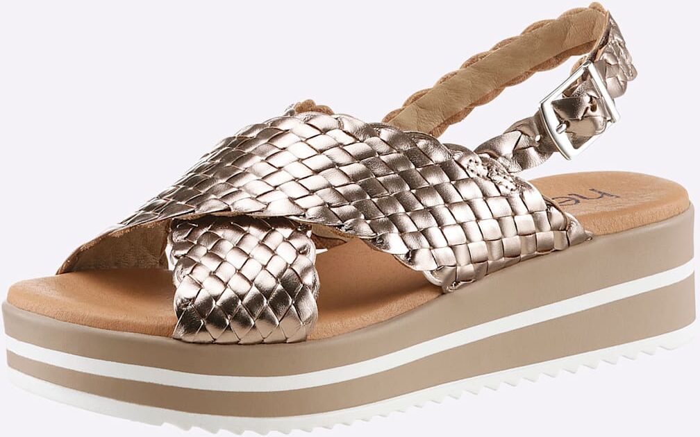 Sandalette HEINE, Damen, Gr. 35, braun (bronzefarben), Leder, Schuhe Sandalette bronzefarben 35