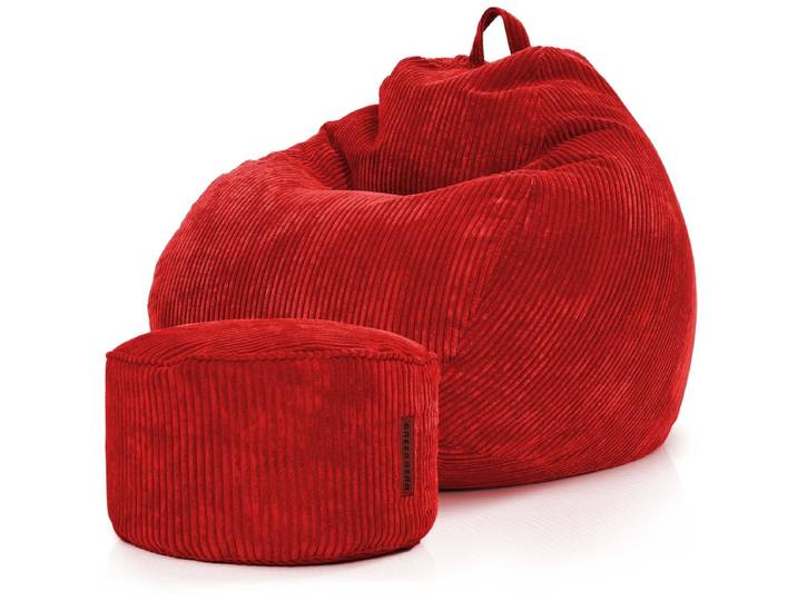 Scoop Sitzsack in Cord-Optik mit Sitzhocker - Rot