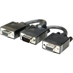 Manhattan VGA Y-Kabel VGA 15pol. Stecker, VGA 15pol. Buchse, VGA 15pol. Buchse 0.15 m Schwarz 304559 schraubbar VGA-Kabel