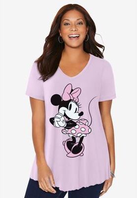 Plus Size Women's Light Pink Minnie V-Neck Point Hem Tee by Disney in Light Pink Minnie (Size 5X)