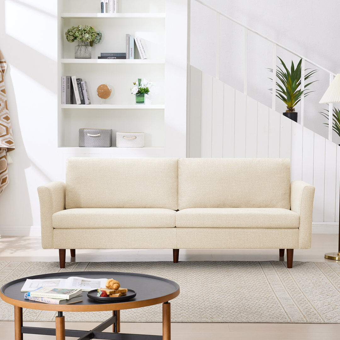 George Oliver Cicero 204Cm Linen Flared Arm Sofa Beige 62.5cm H X 204cm W X 85cm D