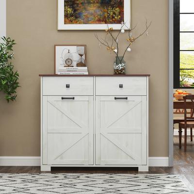 Cusp Barn "39.25"" Farmhouse Double Tilt Out Trash Cabinet for 20 Gallon Trash Cans, Laundry Sorter Cabinet with Drawer for Kitchen"