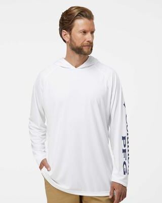 Columbia 212482 Men's PFG Terminal Tackle Hooded Long Sleeve T-Shirt in White/Nightshade size XL   Polyester