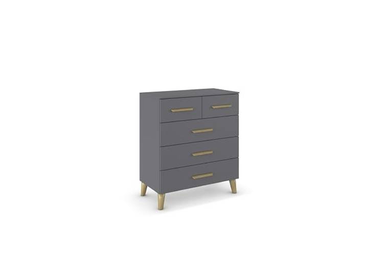Rauch Möbel ADITIO, Kommode, Farbe Grau metallic, Breite 80 cm Sideboard im Skandi-Design, 5 Schubladen, Soft-Close, Massivholz Griffe und Füße, für Schlafzimmer, Wohnzimmer, Flur