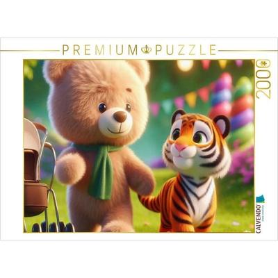 CALVENDO Puzzle Ein kuscheliger Bär und ein gestreifter Tiger schlendern Seite an Seite durch den sonnigen Park | 2000 Teile Lege-Größe 90x67cm