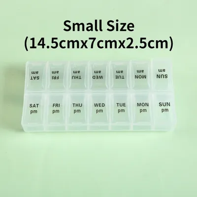 Portable Weekly Pill Organizer Grids For Medicine & Vitamins Storage transparent Small