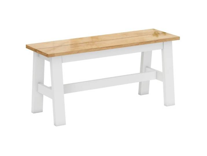 Banc 2 places en bois d'hevea - aspect chene structure blanche barre de renfort - 95 x 30 x 45 cm