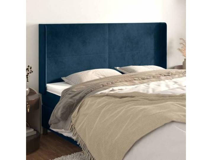 RJPLMFV Bett-Kopfteil, Velours, Dunkelblau, 163 x 16 x 118 cm Höhenverstellbar, stabile Holzbeine, Rückenstütze, klassisches Ohren-Design