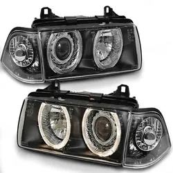 Scheinwerfer Angel Eyes passend für BMW 3er E36 Limo Touring Bj. 90-99 Schwarz