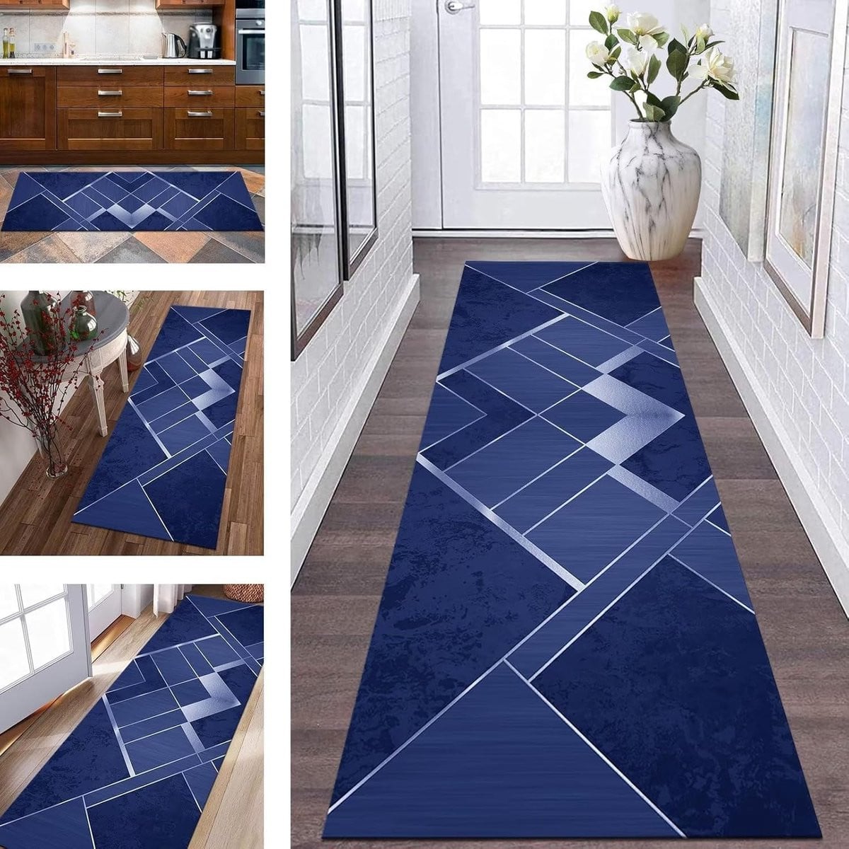 Donkerblauw Keukentapijt en Vloerkleed Loper met Antislip - 80 x 250 cm